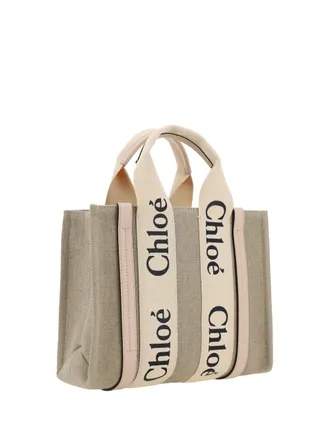 Chlo&eacute; Womens Woody Handbag Cement Pink Linen Handbags Hand Bags