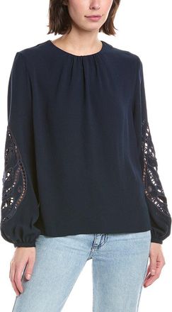 T Tahari Embroidered Sleeve Blouse