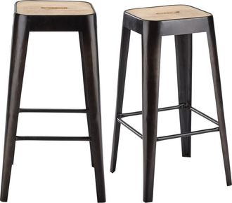 Maisons du monde Taburetes de bar industriales H79 de madera de mango y acero (x2)