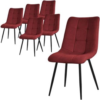 ML Design Set di 6 Sedie per Sala da Pranzo Rosso Poltrona da Soggiorno con Rivestimento in Tessuto e Gambe in Metallo Nero Sedia da Cucina con Schienale