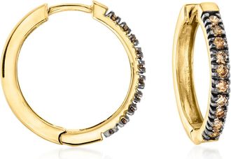 Ross-Simons Brown Diamond Hoop Earrings in 18kt Gold Over Sterling