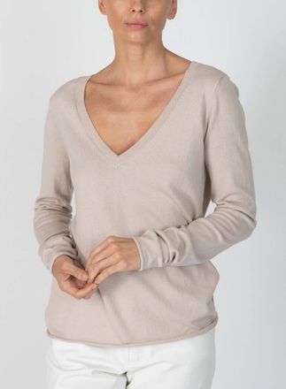 ATM Anthony Thomas Melillo V-Neck Long Sleeve Sweater In Soft Beige