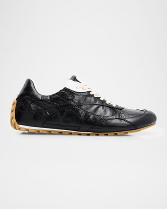Bottega Veneta Men & apos;s Crinkle Leather Intreccio-Sole Low-Top Sneakers