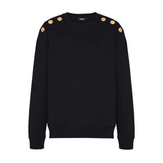 Balmain Round-neck Knitwear, male, Black, Size: XL Black Crew Neck Long Sleeves