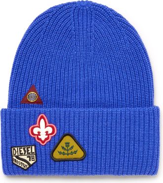 Diesel Wool beanie with logo patches - Knit caps - Unisex - Blue