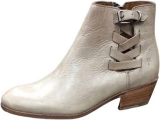 Frye Womens Leather Ankle Booties In Bone