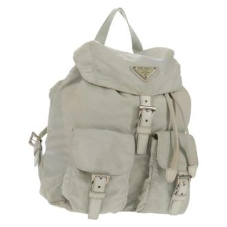 Prada Double Pocket Backpack Chain Shoulder Re-Nylon Gray Nylon Backpack Bag (Pre-Owned)
