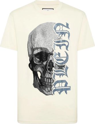 Philipp Plein Round Neck T-Shirt Gothic Plein Stones - Heren - T-shirts - Beige - XL - Katoen - Tops
