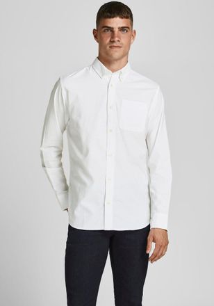 Jack & Jones Langarmhemd JACK & JONES BROOK OXFORD, Herren, Gr. XXL, N-Gr, weiss (wei&szlig;), Web, Obermaterial: 96% Baumwolle, 4% Elasthan, gemustert, slim fit, 1-Knop