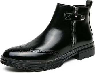 Generic MenS Winter Ankle Boots with Side Zip, Round Toe Anti-Slip Short Boots, Smart Casual Walking Shoes for Office And Social Wear,Black,12.5 UK