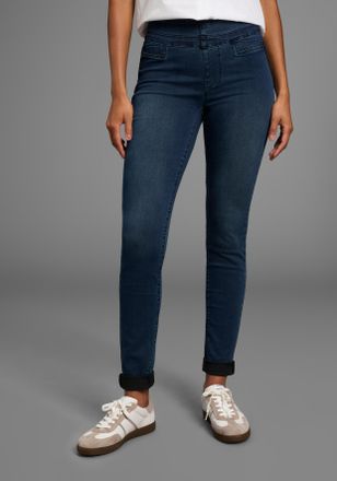 Arizona Jeansjeggings ARIZONA, Damen, Gr. 38, N-Gr, blau (dunkelblau us), Denim/Jeans, Obermaterial: 63% Baumwolle, 32% Polyester, 5% Elasthan, Basic, skinny 