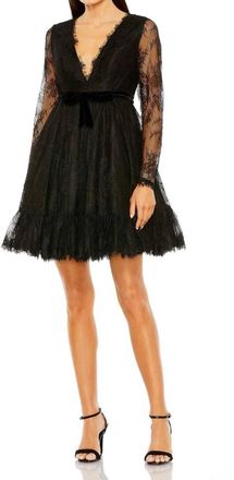 Mac Duggal Lace Long Sleeve Dress In Black