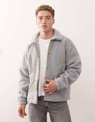 Umbro Giacca coach in pile grigia-Grigio