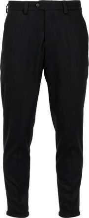 Pantaloni Torino Zwarte Wol Kasjmier Flanel Wortelbroek - Heren - Slim Fit Broeken - Zwart - W36 - Wol - Broeken