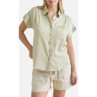 Blu Pepper Solid Short Sleeve Button-Up Shirt in Light Olive at Nordstrom Rack, Size Large
