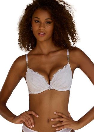 Lascana Womens Rhinestone Lace Push Up Bra in White at Nordstrom, Size 36A