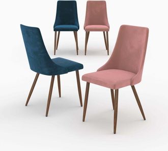 Rendez-Vous D&eacute;co Pack De 4 Sillas Vinni En Terciopelo Azul Y Rosa