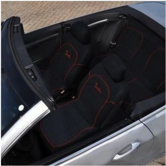 Trade Shop Trade Shop - Fundas Universales Para Asientos De Coche 6 Piezas Color Negro Acabados Rojos Dise&ntilde;o Turbo