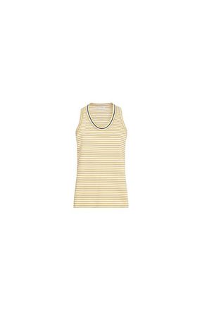 Brunello Cucinelli Striped jersey top with monili in Yellow at Nordstrom, Size 4X-Large Eu
