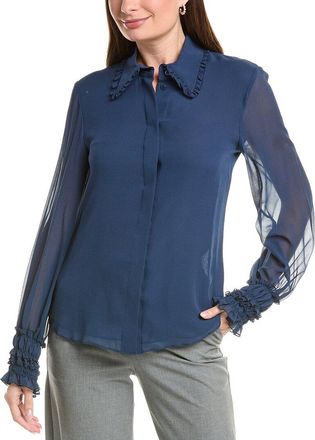 Lafayette 148 New York Pleated Collar Balloon Sleeve Silk Blouse