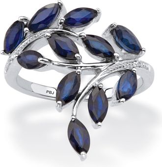 Palm Beach Jewelry Sapphire and Diamond Accent Bypass Leaf Ring 2.65 TCW in Platinum-plated
