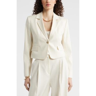 Nordstrom Crop One-Button Linen Blend Blazer in Ivory Birch at Nordstrom, Size Xx-Small