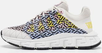 Versace Multicolor Canvas And Leather Trigreca Lace Up Sneakers