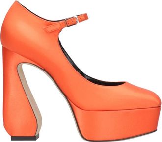 Sergio Rossi Koraal Platform Mary Jane Pumps - Dames - Pumps - Oranje - 36 EU - Satijn - Schoenen