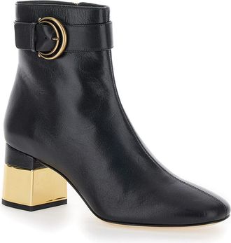 Chlo&eacute; Womens Black Ankle Boots With C Buckle Goat Leather