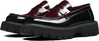 Generic Mens Slip on Platform Loafers Chunky Block Heel Casual Shoes Round Toe Patent Leather Smart Shoes,Burgundy,6.5 UK