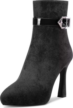 Castamere Women Stiletto High Platform Heel Pointed Toe Ankle Boots Short Bootie Zipper Buckle Sexy 10 CM Heels Black 3.5 UK