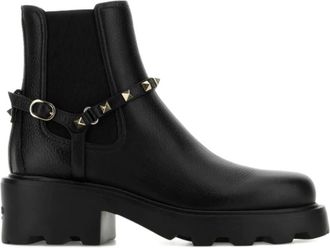 Valentino Zwarte Enkellaarsjes met Versiering - Dames - Chelseaboots - Zwart - 39 EU - Schoenen