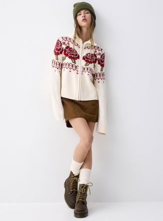 Twik Womens Patterned zip-up mock-neck Cardigan Sweater