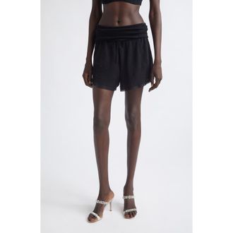 Area Girly Crystal Rib Waist Shorts in Black at Nordstrom, Size X-Small