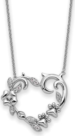 Diamond2Deal Sterling Silver Cubic Zirconia My Special Pet Heart Necklace