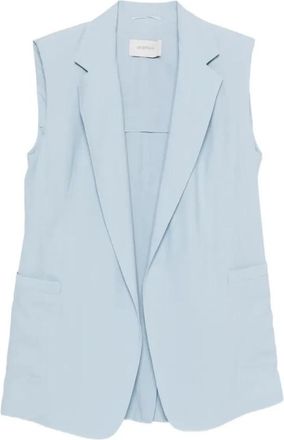 Sportmax 206 Vest met Revers - Dames - Bodywarmers - Blauw - XS - Leer - Jassen