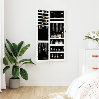 Berkfield Home Mirror Jewellery Cabinet with LED Lights Wall Mounted White