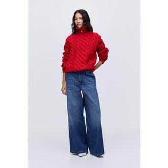H&M Super Wide High Jeans in Denim Blue at Nordstrom, Size 10