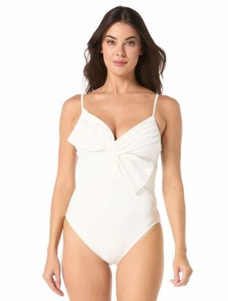 Carmen Marc Valvo Bow One-Piece Swimsuit in White at Nordstrom, Size 12