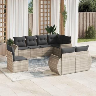 vidaXL Vidaxl - Set De Sof&aacute;s De Jard&iacute;n 8 Pzas Y Cojines Rat&aacute;n Sint&eacute;tico Gris