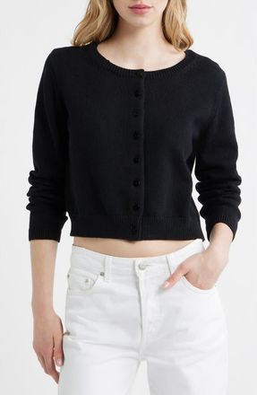 Reformation Clara Cotton Crewneck Cardigan in Black at Nordstrom, Size X-Large