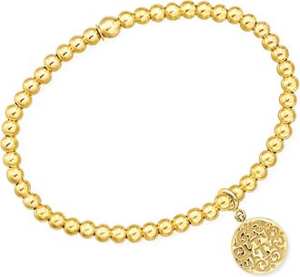 Ross-Simons 4mm 18kt Gold Vermeil Bead Stretch Bracelet With Removable 18kt Gold Over Sterling T and T Twin Talk Logo Charm