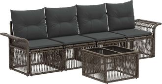 vidaXL Conjunto De Sof&aacute;s De Jard&iacute;n 5 Uds. Gris Rat&aacute;n Sint&eacute;tico Vidaxl