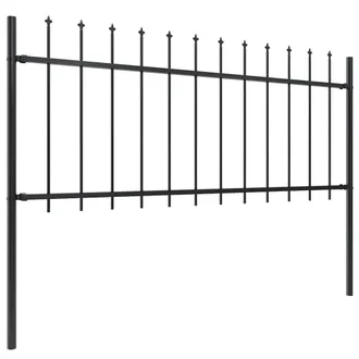 Berkfield Home Garden Fence with Spear Top Steel 10.2x0.8 m Black