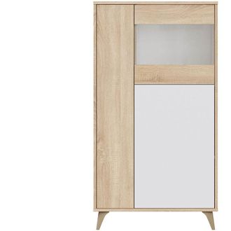 Mirakemueble Mirakemueble - Mueble Vitrina Kikua De 3 Puertas En Roble Canadian Y Blanco Artik 142x77x33 Cm