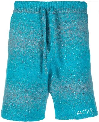 Amiri embroidered-logo knitted shorts - men - Cotton/Polyamide/Alpaca/Polyester/Cotton - XXXL - Blue