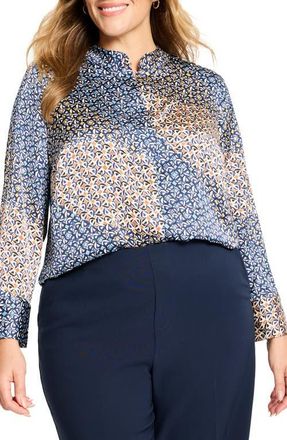 Nic+Zoe Monogram Mix Button-Up Top in Blue Multi at Nordstrom, Size 2 X