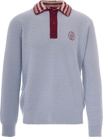 Dr&ocirc;le de Monsieur D Mirror Openwork Knit Polo - Heren - Ronde hals truien - Blauw - S - Katoen - Truien & Vesten