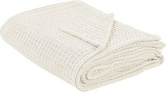 Beliani Colcha De Algod&oacute;n Relieve Gofre Textiles Sala De Estar Dormitorio Beige Claro 220 X 240 Cm Chagyl