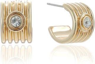 Ettika Small Ribbed Cubic Zirconia Huggie Hoop Earrings in Gold at Nordstrom Rack